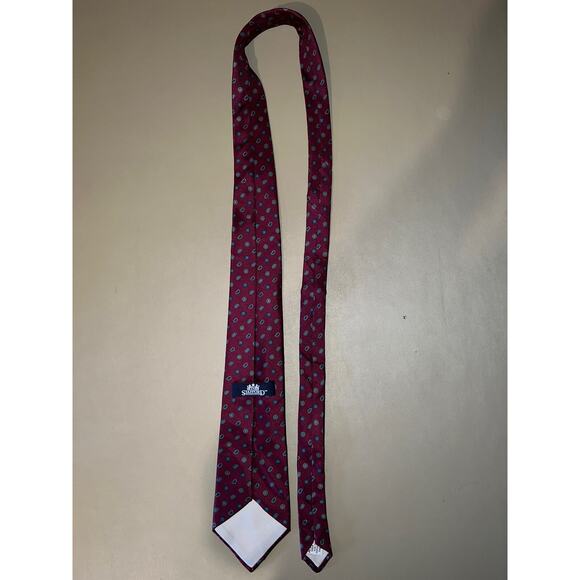 Stafford 100% Silk Neck Tie Burgundy With Blue Accent Designs Approx 55” Long - Picture 4 of 6